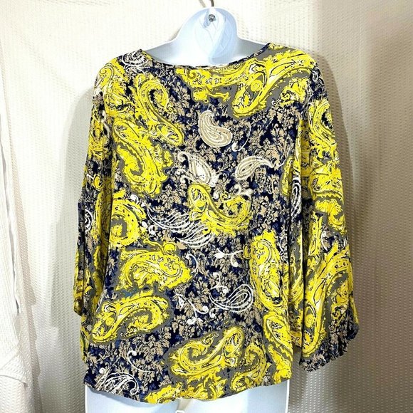 Cato Yellow Paisley Split Sleeve Top/Blouse M - Picture 3 of 4
